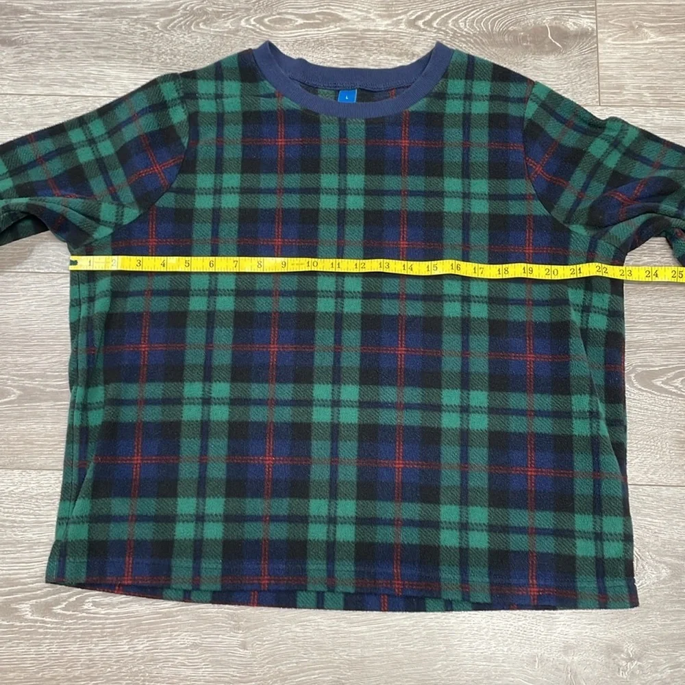 Old Navy Fleece Pajama Set Jogger and Crew Neck Long Sleeve Black Watch Plaid L